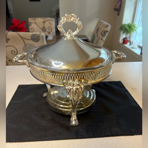 Vintage Silver- Plated Chafing Dish Without Glass Dish , Low Price - Picture 1 of 11